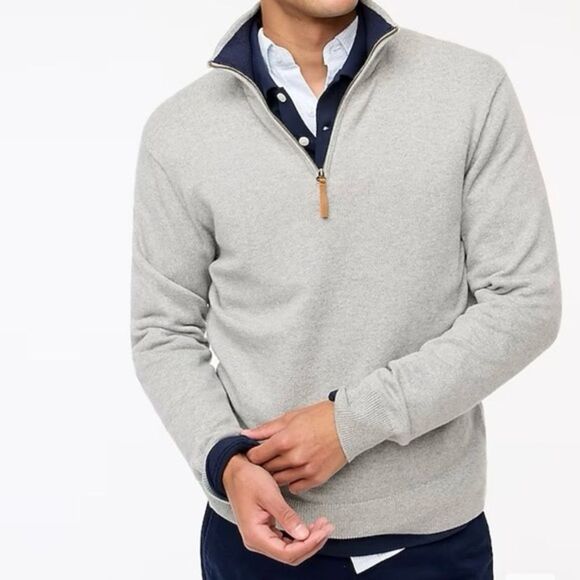 NWT J CREW Factory Cotton half-zip sweater in grey - Picture 1 of 5